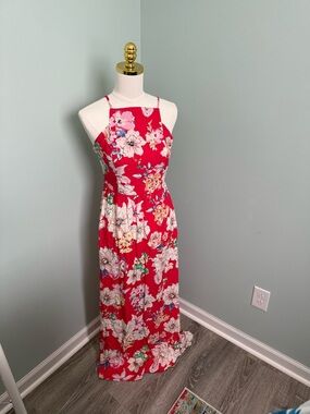 Band of Gypsies Red Floral Apron Top Maxi Dress - Size Medium